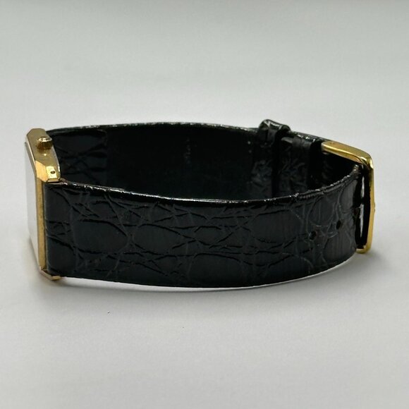 Vintage Jaques Prevard Tank Watch Women Gold Black Embossed Leather Band 8.5" - Picture 7 of 12